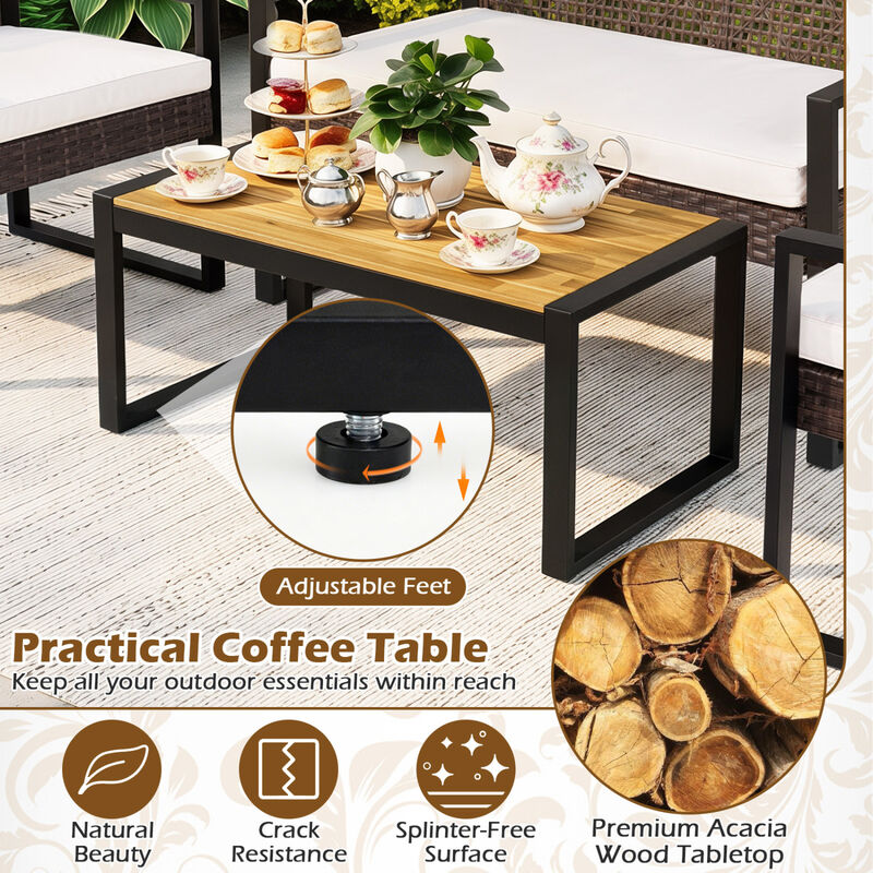 4-Piece Backyard Patio Furniture Set with Acacia Table and Wicker Chairs image number 4
