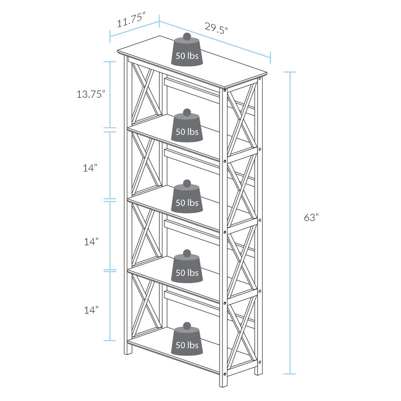 Casual Home Montego Bookcase, 5-Shelf, White,324-51