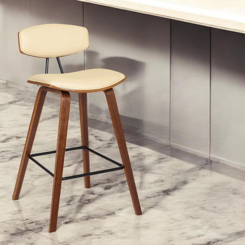 Hivvago 26 Inch Cream and Brown Fabric and Iron Low Back Counter Height Bar Chair