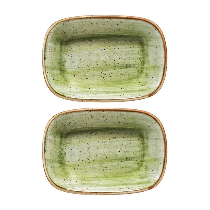 Therapy 4.75" x 3.25" x h:1" 4 oz. Rectangular Green Vitrified Deep Plate (Set of 2)