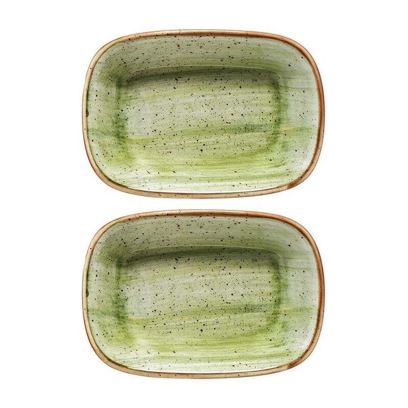 Therapy 4.75" x 3.25" x h:1" 4 oz. Rectangular Green Vitrified Deep Plate (Set of 2) image number 0