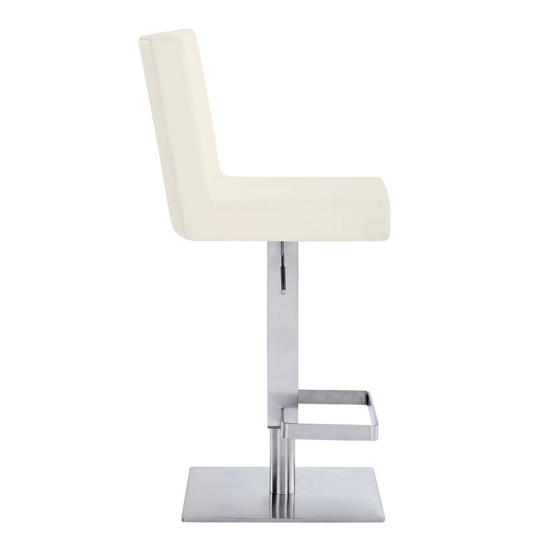 Legacy Adjustable Height Swivel Off-White Faux Leather and Brushed Stainless Steel Stool