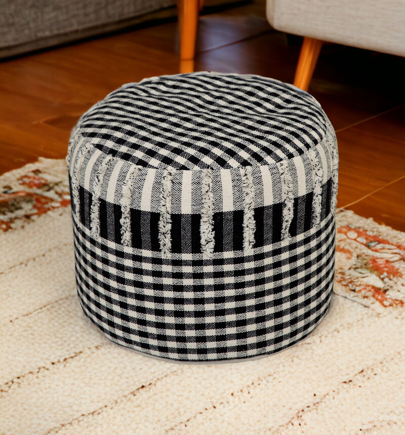 Cotton Cylinder Round Pouf &ndash; Plaid Ottoman Footstool for Modern Living Room
