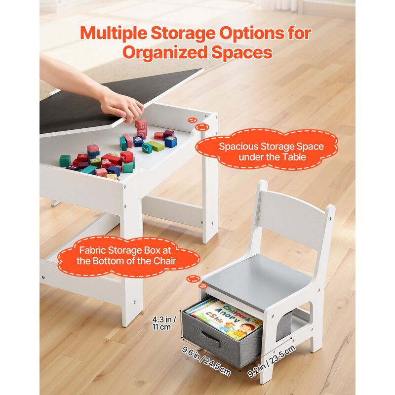 Kids Wooden Desk and 2 Chairs Set with Storage for Crafts and Reading-White image number 6