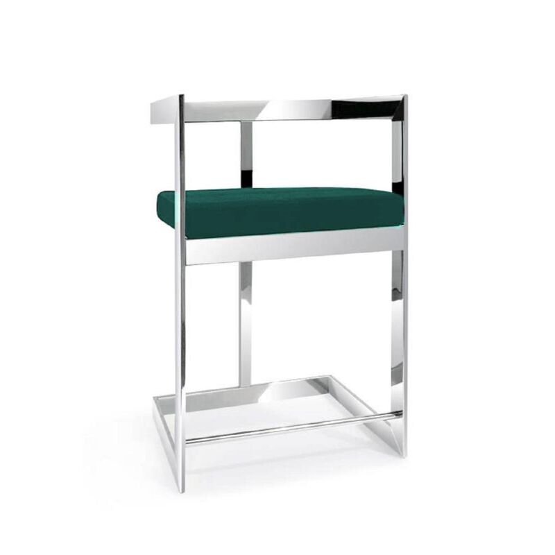 Hivvago 26 Inch Green and Silver Velvet and Stainless Steel Low Back Counter Height Bar Chair