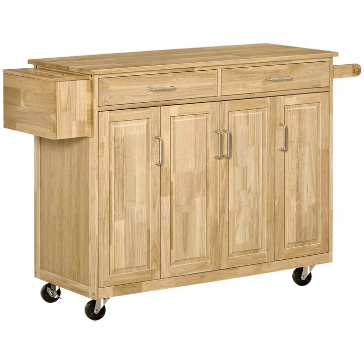 Natural Kitchen Island: 54" Wide Cart with Drawers and Tool Caddy