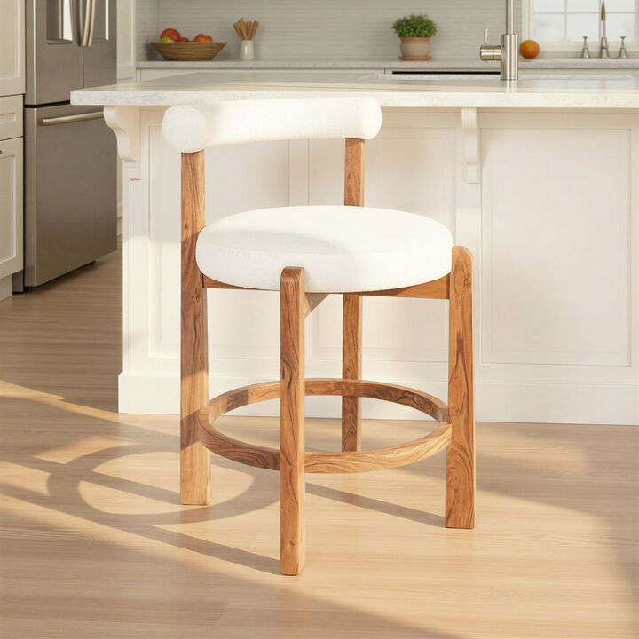 Acacia Wood & Boucle Counter Height Bar Chair