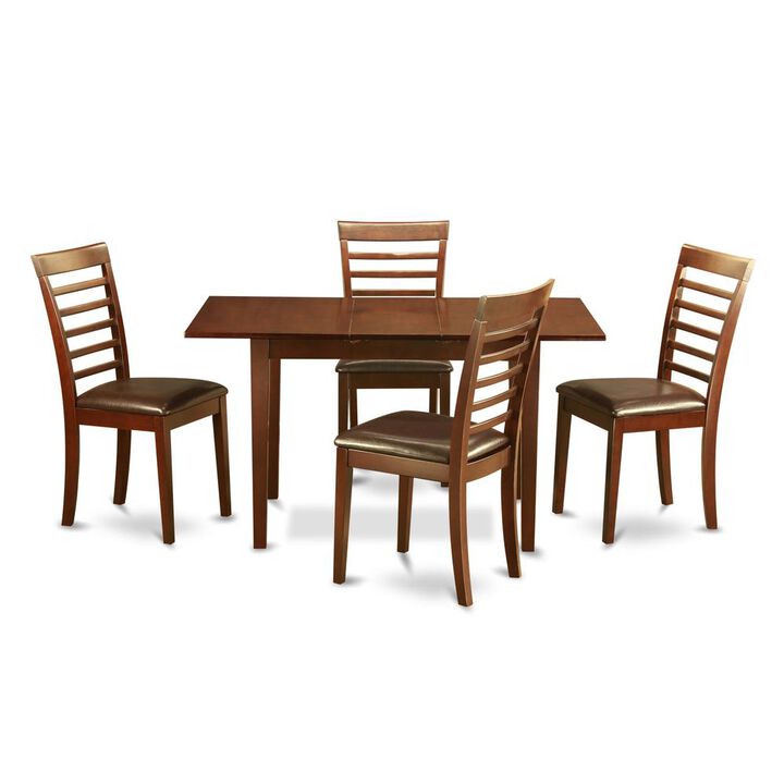 5 Piece Dinette Set for 4 Includes a Rectangle Dining Room Table with Butterfly Leaf and 4 Faux Leather Kitchen Dining Chairs
