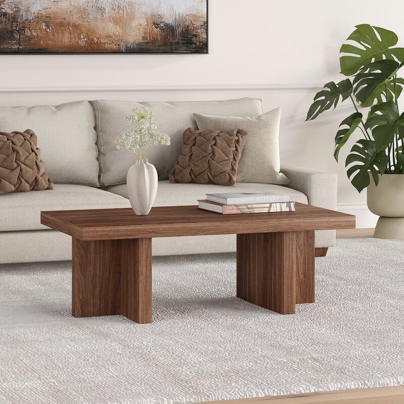 Hudson&Canal Dimitra 44 Wide Rectangular Coffee Table in Satin Walnut