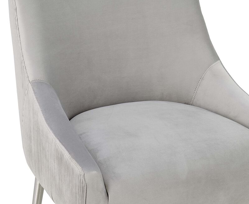 Tov Furniture Beatrix Pleated Velvet Upholstered Bar Stool with Silver Handle and Legs (Light Grey) image number 5