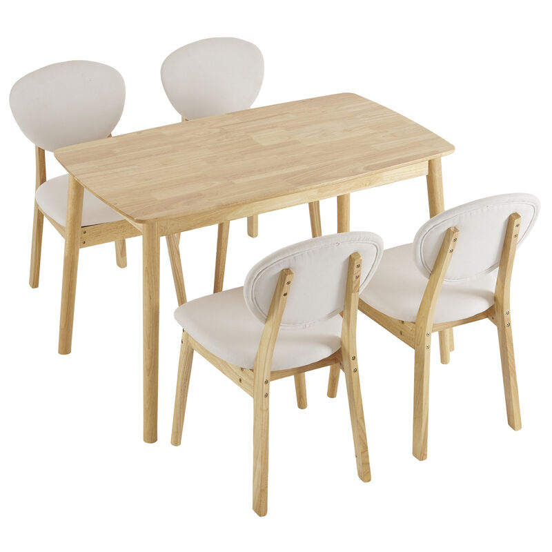 Rectangular Rubber Wood Dining Table Set with 4 Cushioned Chairs for Kitchen image number 0