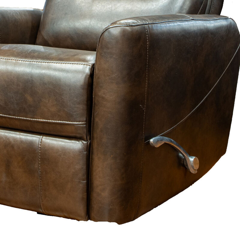 Aki 36 Inch Swivel Manual Recliner Chair, Luxury Plush Brown Faux Leather - Benzara...