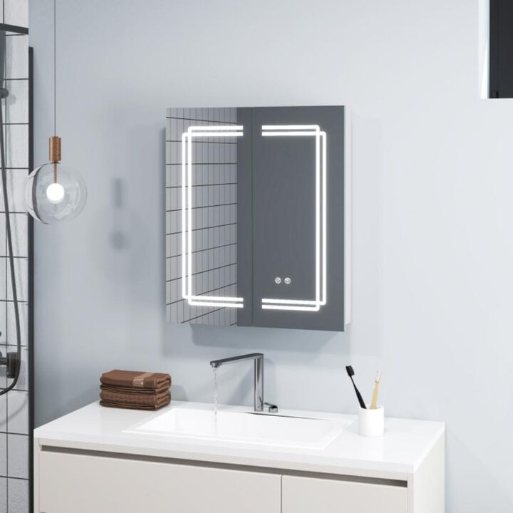 Hivvago 2 Doors Bathroom Mirror Medicine Wall Cabinet with Lights