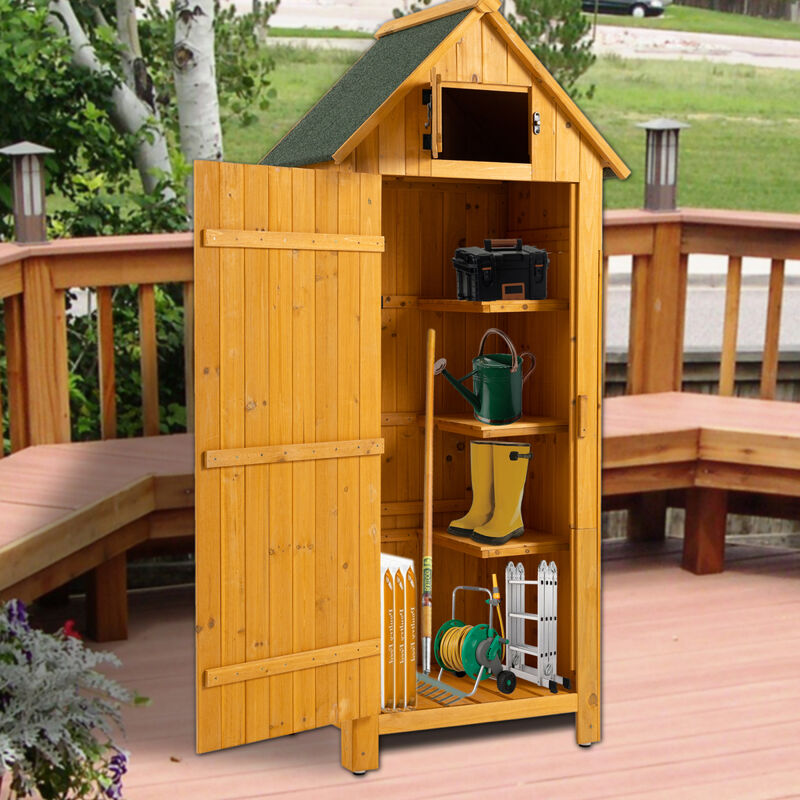30.3"X 21.3"X 70.5"H Outdoor Storage Cabinet Tool Shed Wooden Garden Shed Natural