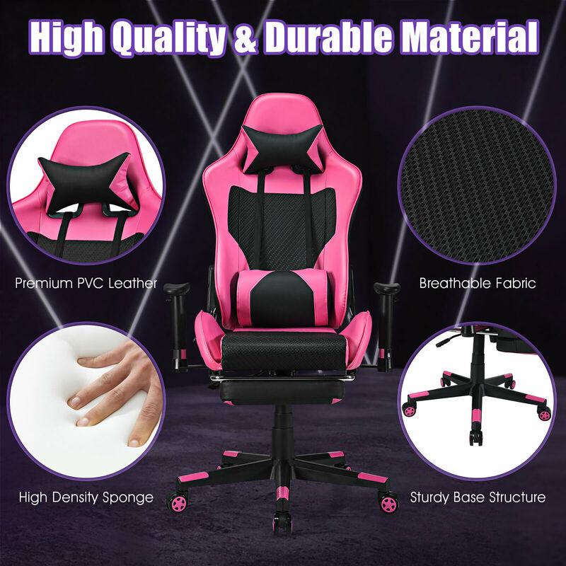 Costway Gaming Chair  Massage  Reclining  Racing Office Computer Chair with Footrest Pink
