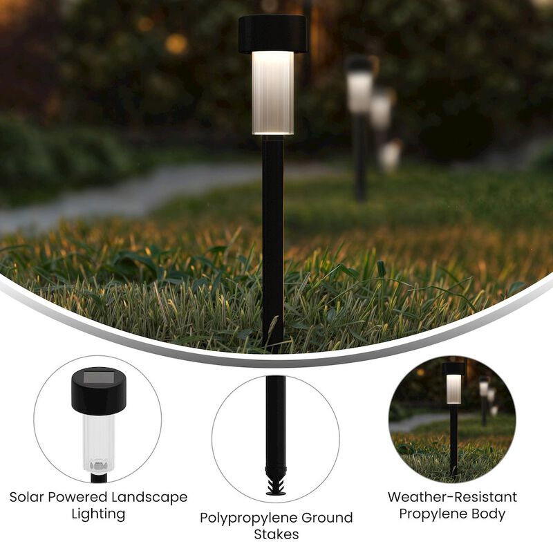Flash Furniture Outdoor Solar Powered LED Decorative Stake Lights - Set of 12, Black image number 8