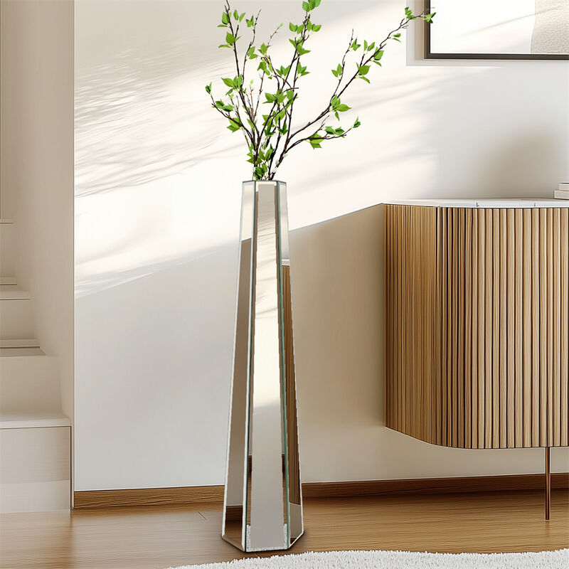 Large Vases Floor Standing Mirrored Luxury Tall Thin Vase Silver Glass Art Decor image number 9