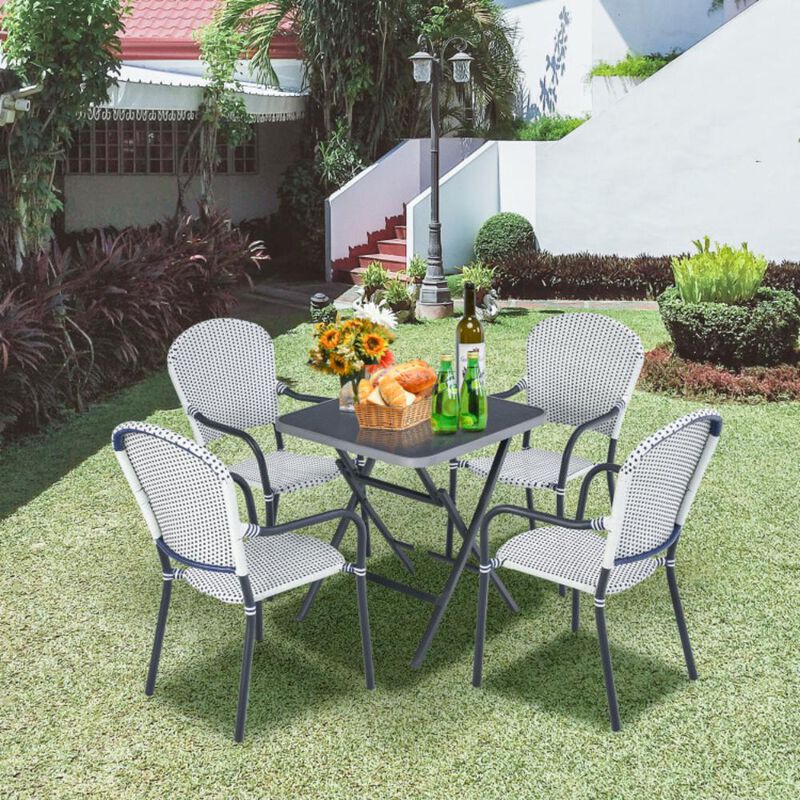 Hivvago Set of 4 Patio Rattan Stackable Dining Chair with  Armrest for Garden