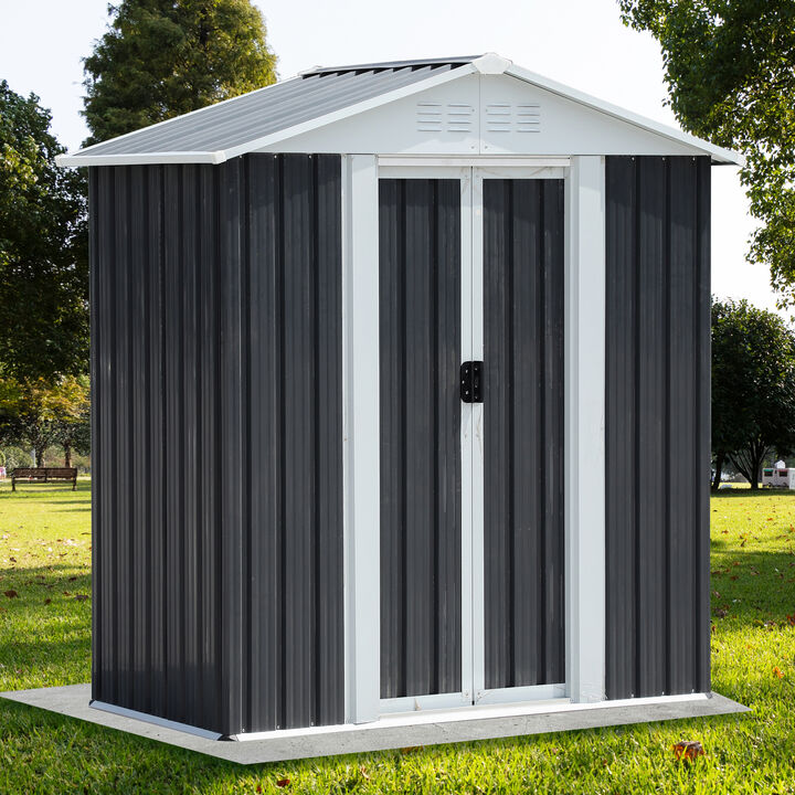 WOW PIONEER Spacious 5x3 Feet Outdoor Storage Shed with Reinforced Aluminum Alloy Frame and Stable Base, Weatherproof Apex Roof for Garden Equipment Storage