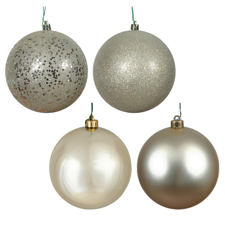 Vickerman 2.75" Champagne 4-Finish Ball Ornament Set - Matte, Shiny, Glitter, Sequin - Shatterproof Plastic - Set of Twenty Ornaments - Christmas Decorations