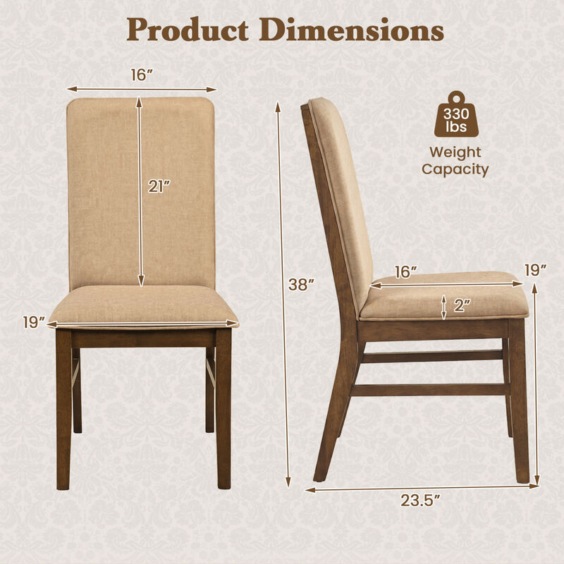 4 Pack Upholstered Dining Chairs with Rubber Wood Legs for Kitchen-Brown image number 2