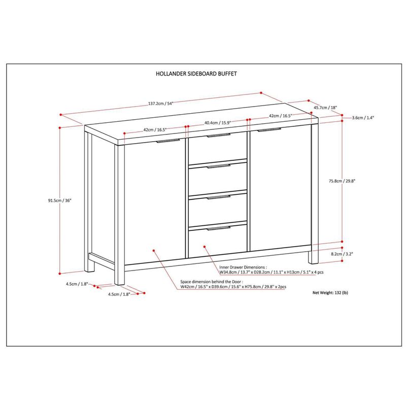 Brekcu Solid Wood Sideboard Buffet Cabinet image number 7