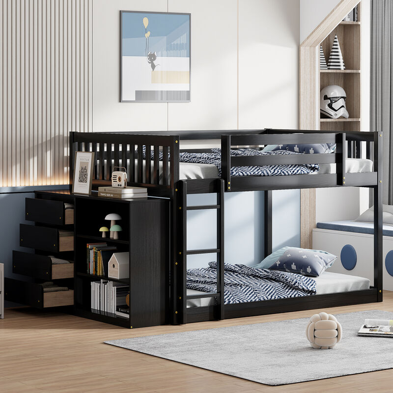 Whisen 92.4"x57" Full over Full Bunk Bed with 4 Drawers 3 Shelves, Solid Wood for Kids Bedroom image number 3
