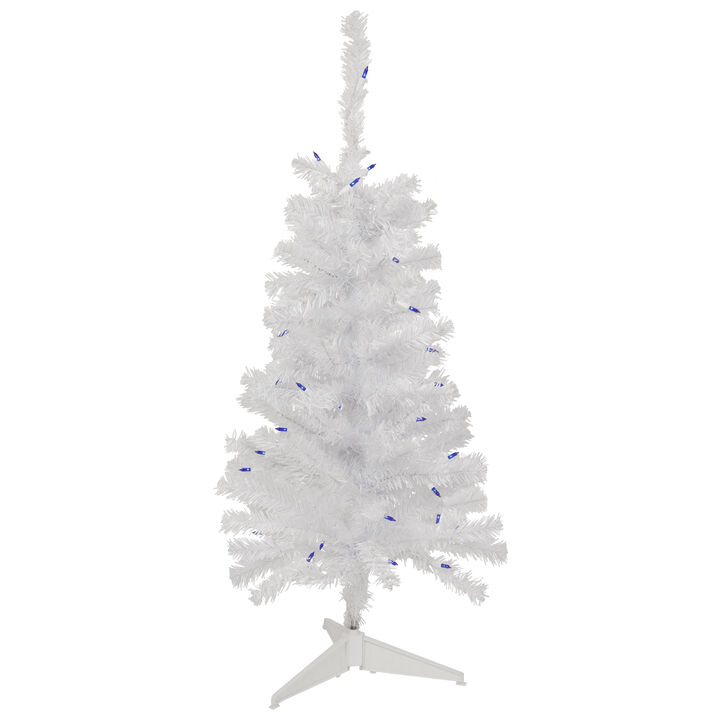 3' Pre-Lit Woodbury White Pine Slim Artificial Christmas Tree  Blue Lights
