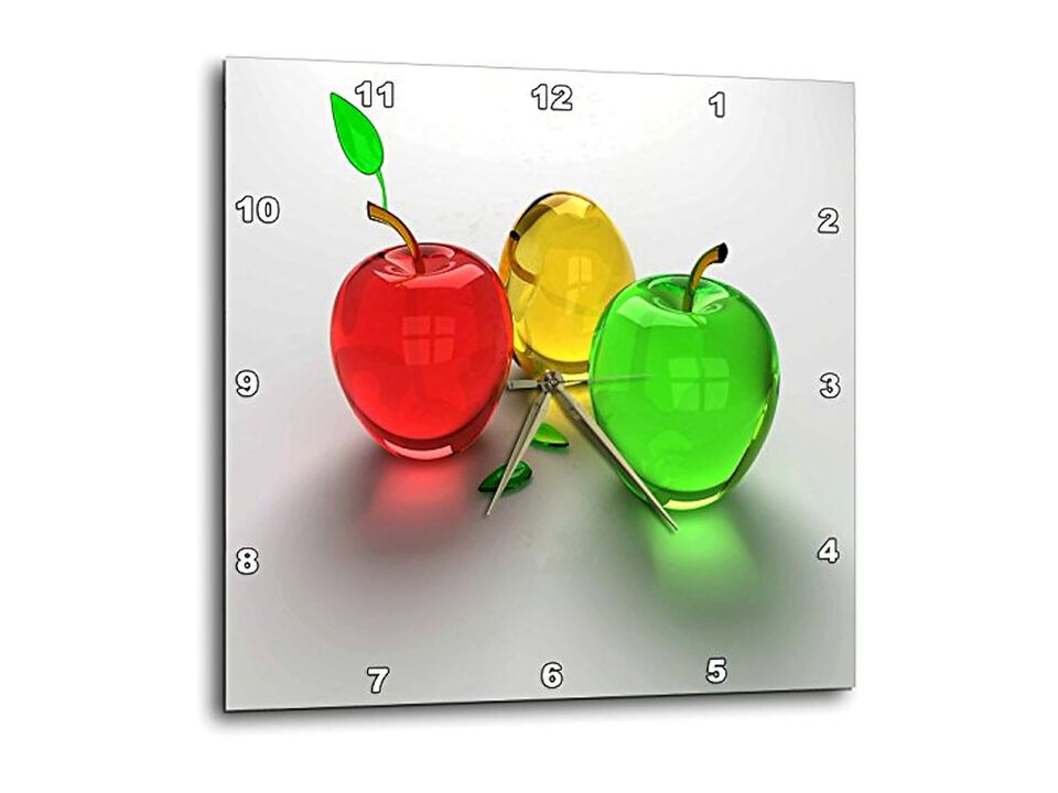 Glass Apples Red Yellow Green Wall Clock 15 Inch Home Decor