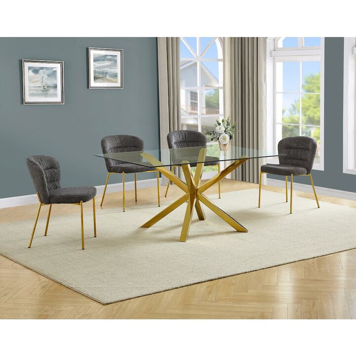 Best Quality Furniture Rectangle Tempered Glass Dining Table With 4 Dark Grey Side Chairs