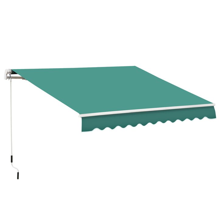 13' x 8' Manual Retractable Sun Shade Patio Awning with Durable Design & Adjustable Length Canopy, Green