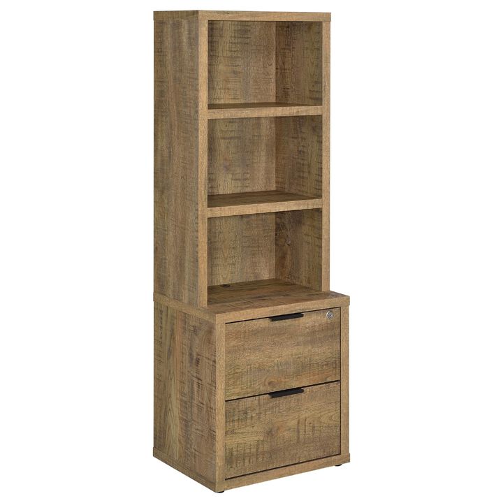 Park Bookcase with 3 Open Shelves, 2 Drawers, 61 Inch Natural Brown