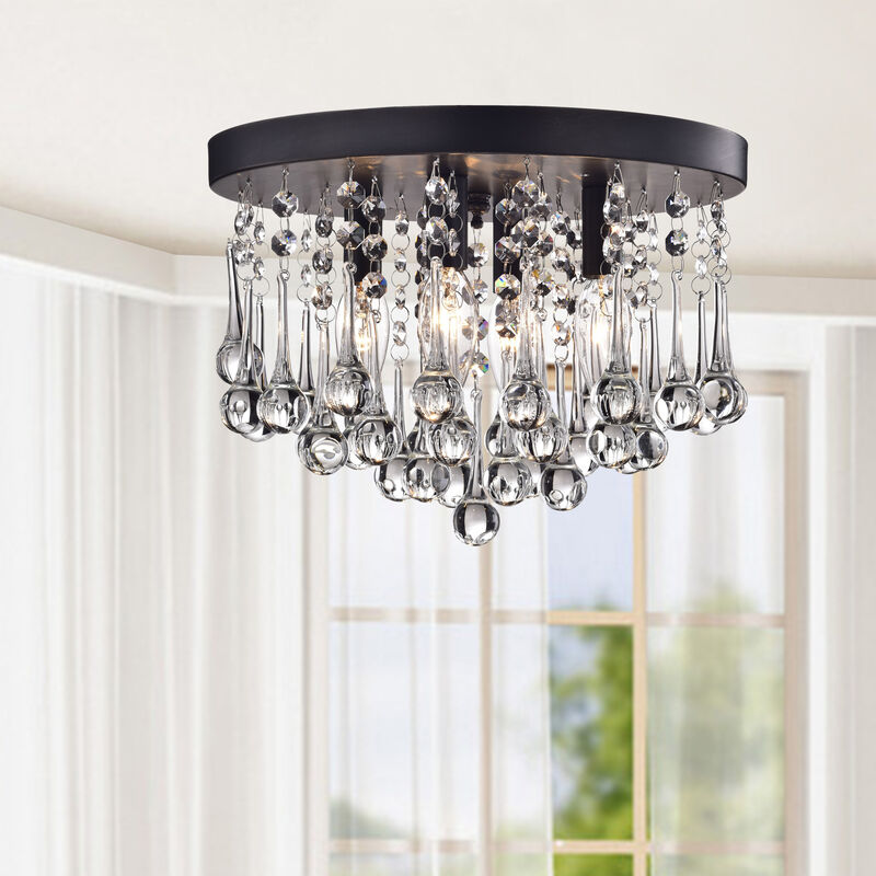 Jessica 4-Light Black Flush Mount with Clear Crystal Drops image number 1