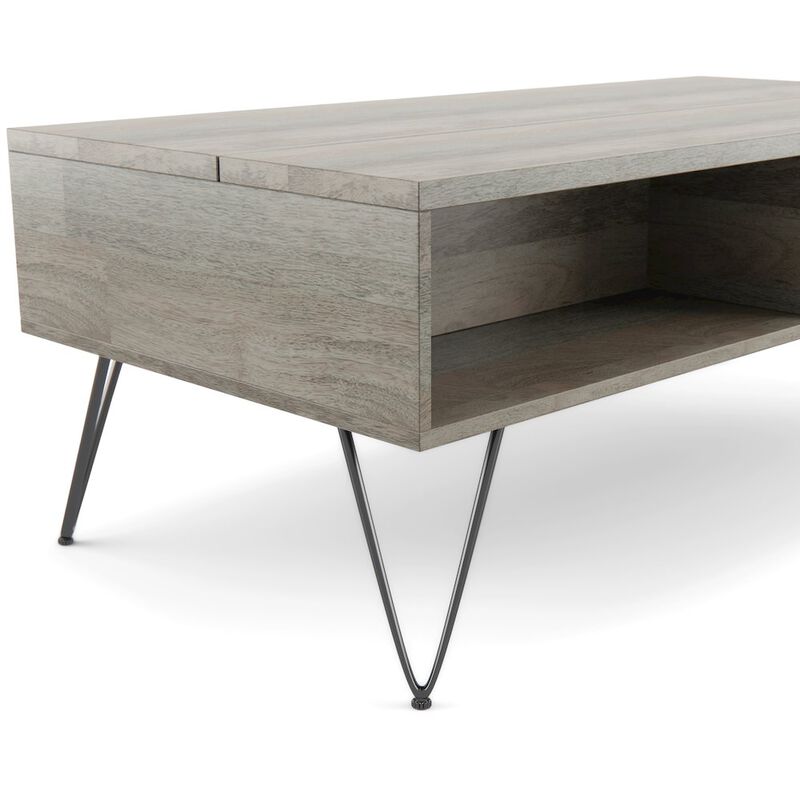 Simpli Home Hunter SOLID MANGO WOOD Lift Top Coffee Table in Grey