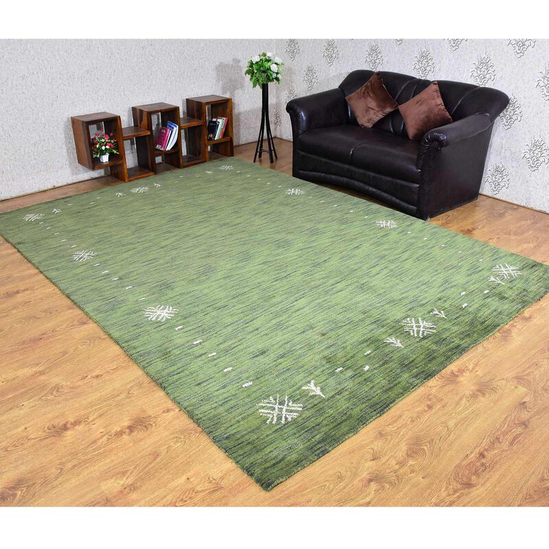 RUGSOTIC CARPETS HAND KNOTTED LOOM WOOL ECO-FRIENDLY AREA RUGS  - 8'x11', Rectangle, Green Color, Contemporary Modern Design, High Pile Thick Handmade Anti Skid Rugs for Living Room (L00516)