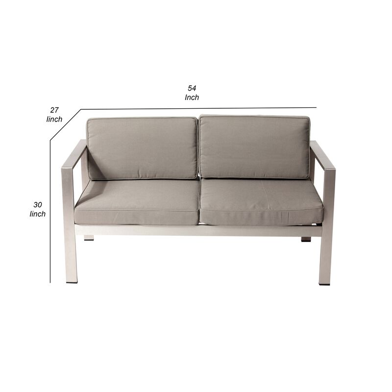 Kili 54 Inch Sofa, Sleek Silver Aluminum Frame, Water Resistant Cushions-Benzara image number 6