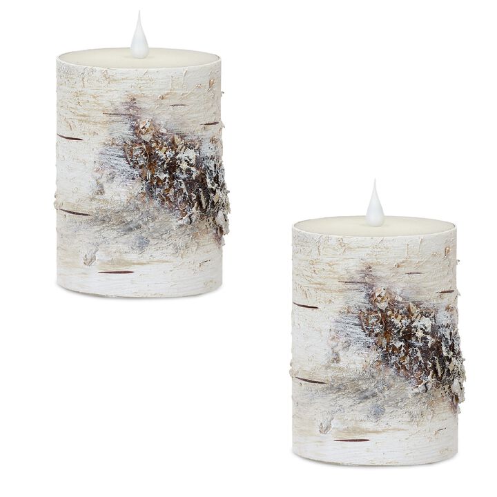 Set of 2 LED Birch Candles for Rustic Flameless Lighting and Home Décor