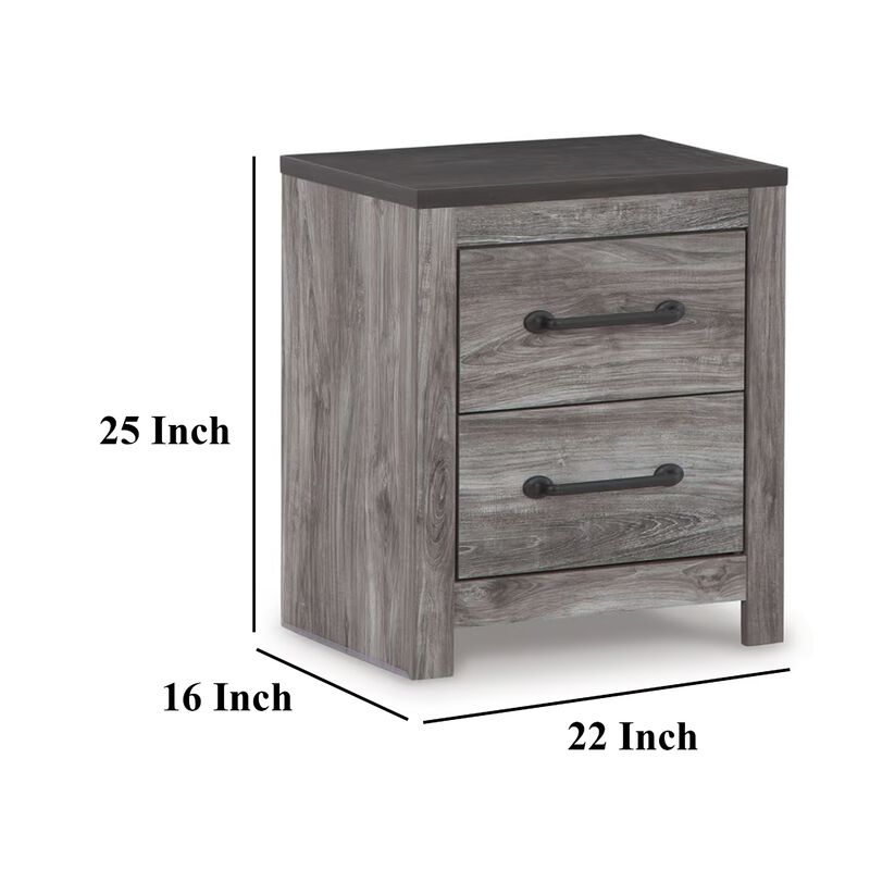 Bono Nightstand, 2 Storage Drawers, 25 Inch, Wood Grain Gray Finish