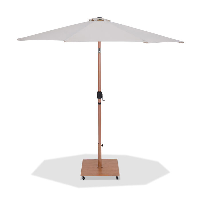 Meridian Furniture Fiji Beige Fabric / Teak Aluminum Patio Umbrella with Base Sets