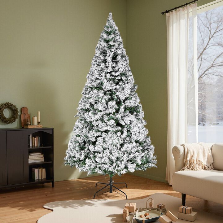 Artificial Flocked Christmas Tree Prelit with LED Lights, 11 Lighting Modes-Snow Flocked
