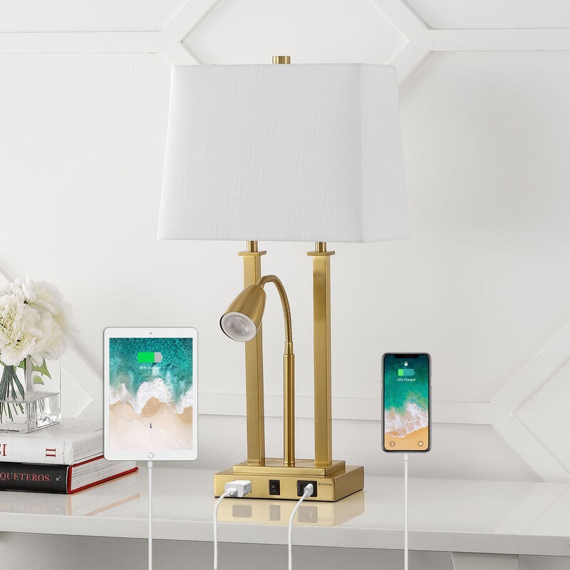 Blaire 2-Light Modern Farmhouse Metal LED Table Lamp with USB Charging port