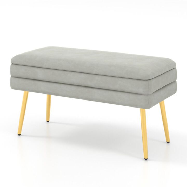 Hivvago Velvet Upholstered Storage Bench with Removable Top