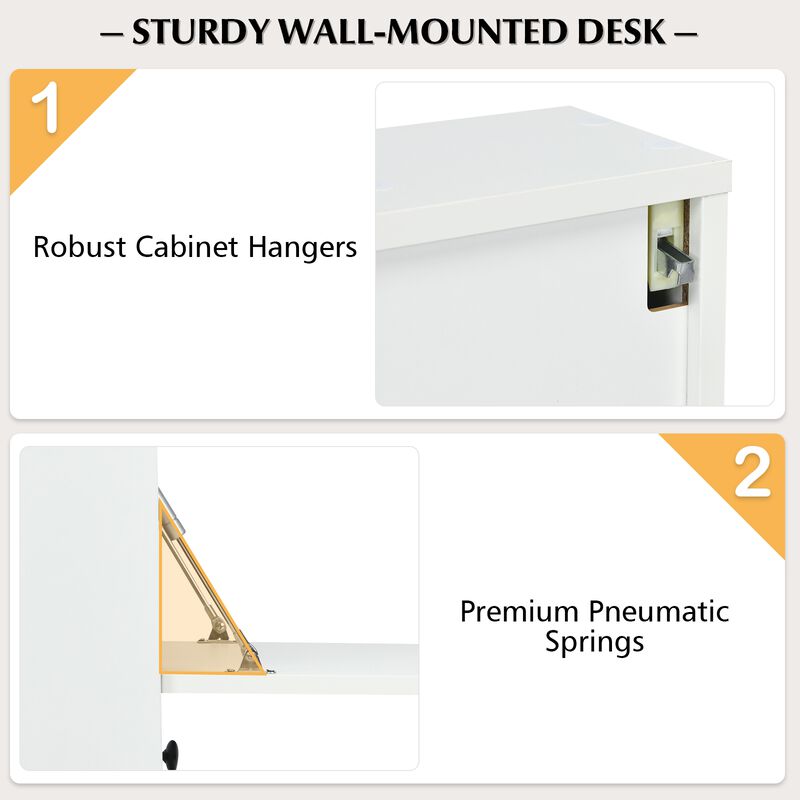 Wall-Mount Floating Desk Foldable Space Saving Laptop Workstation White