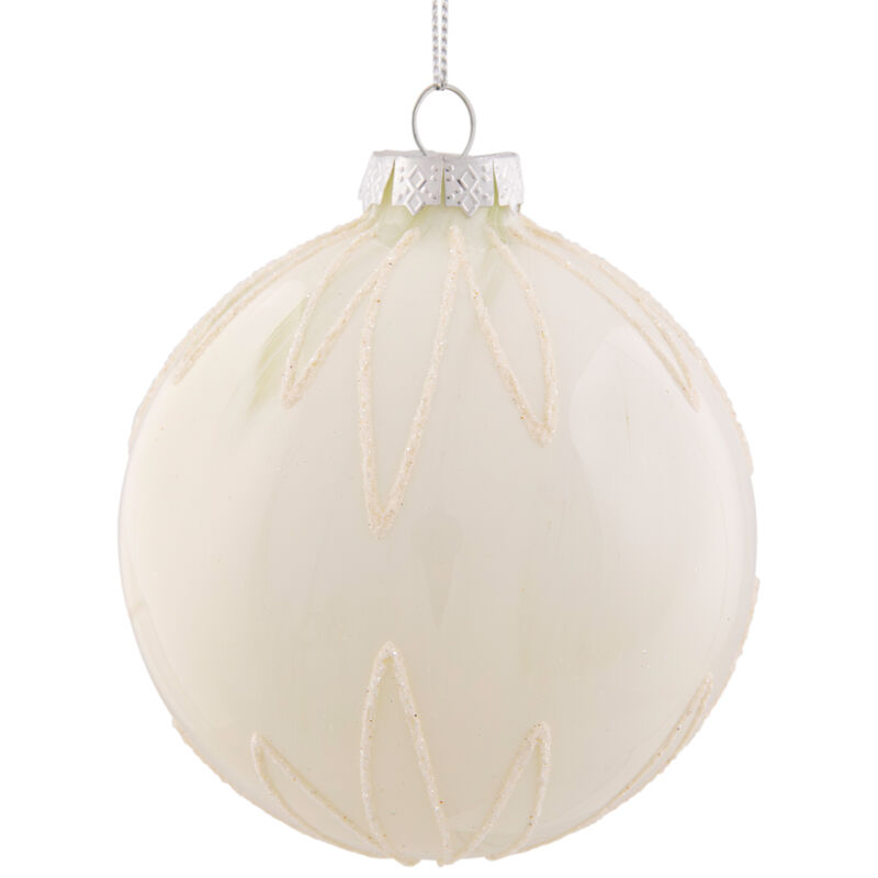 4" White Brushed Starburst Glass Ball Christmas Ornament image number 4