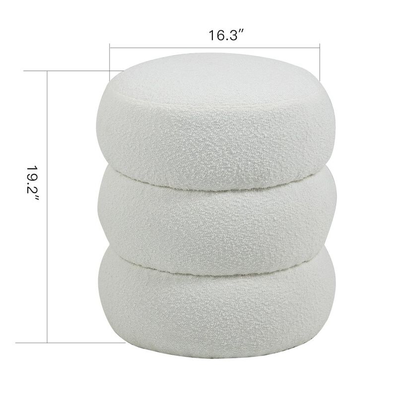 Glamour Home Azaria White Boucle Fabric Round Tufted Ottoman