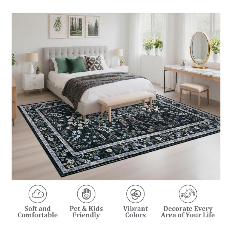 Large Modern Area Rugs 5x7 FT Washable Modern Floral Rugs Foldable Indoor Mats Stain Resistant Easy Cleaning Floor Cover for Living Room Nursery Office image number 3