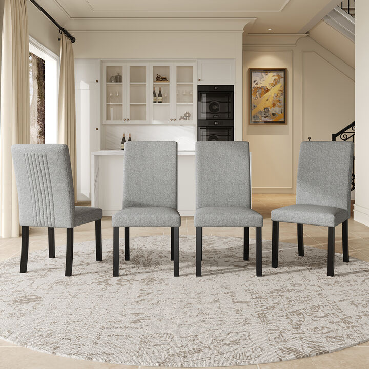 Whisen 4-Piece 23inch Upholstered Dining Chairs, Solid Rubber Wood Linen Mid-Century Modern for Kitchen Dining Room