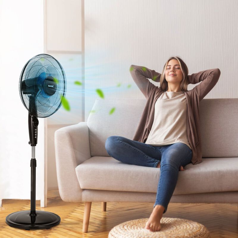 Adjustable Height Fan with Quiet Oscillating Stand for Home and Office