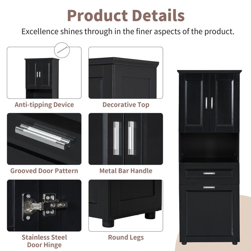 Merax Tall Bathroom Cabinet with Laundry Basket