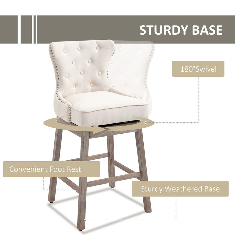 Cream Elegant Perches: Set of 2 Bar Stools with Nailhead Trim